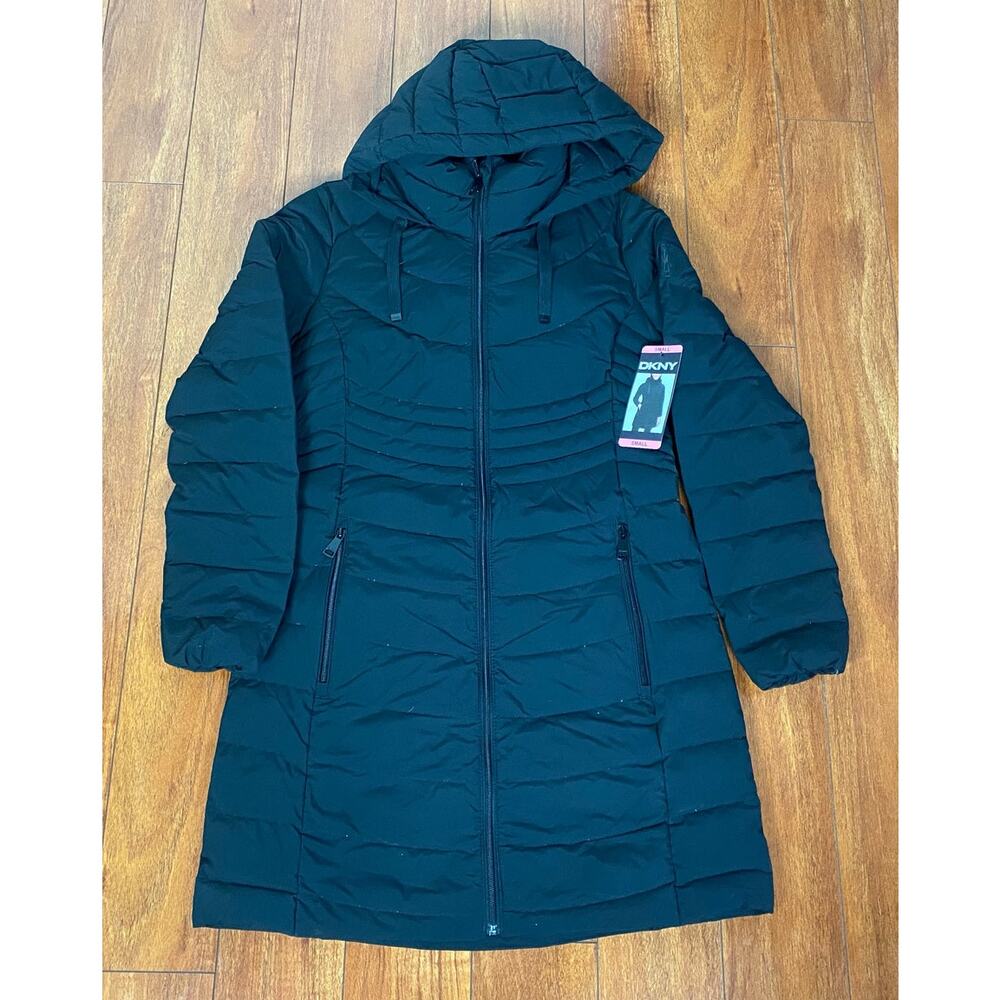 NEW Women DKNY Down Feather Water Resistant hooded puffer parka jacket coat S
